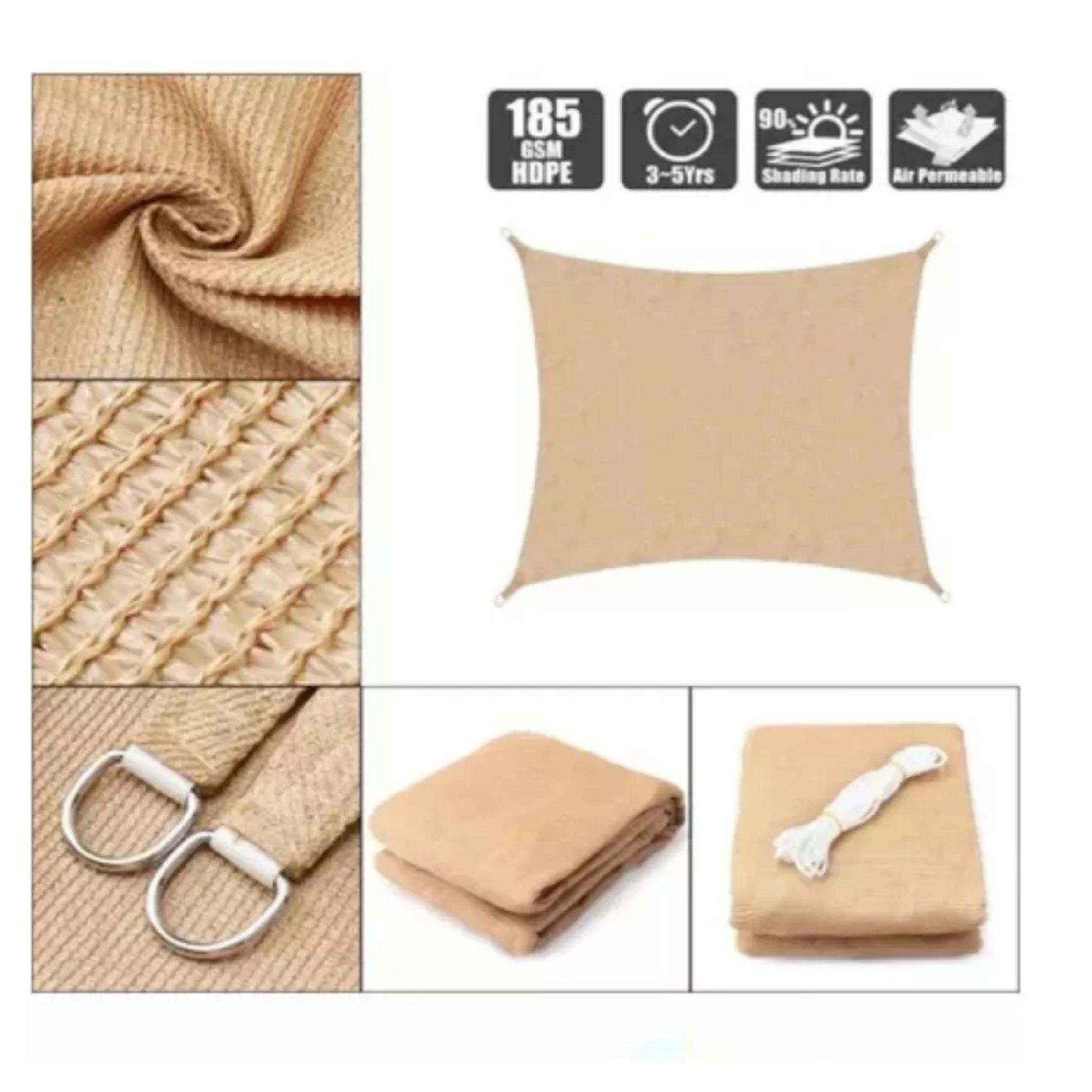 Toldo Vela Cuadrado Sombra 3x3 Toldo Beige