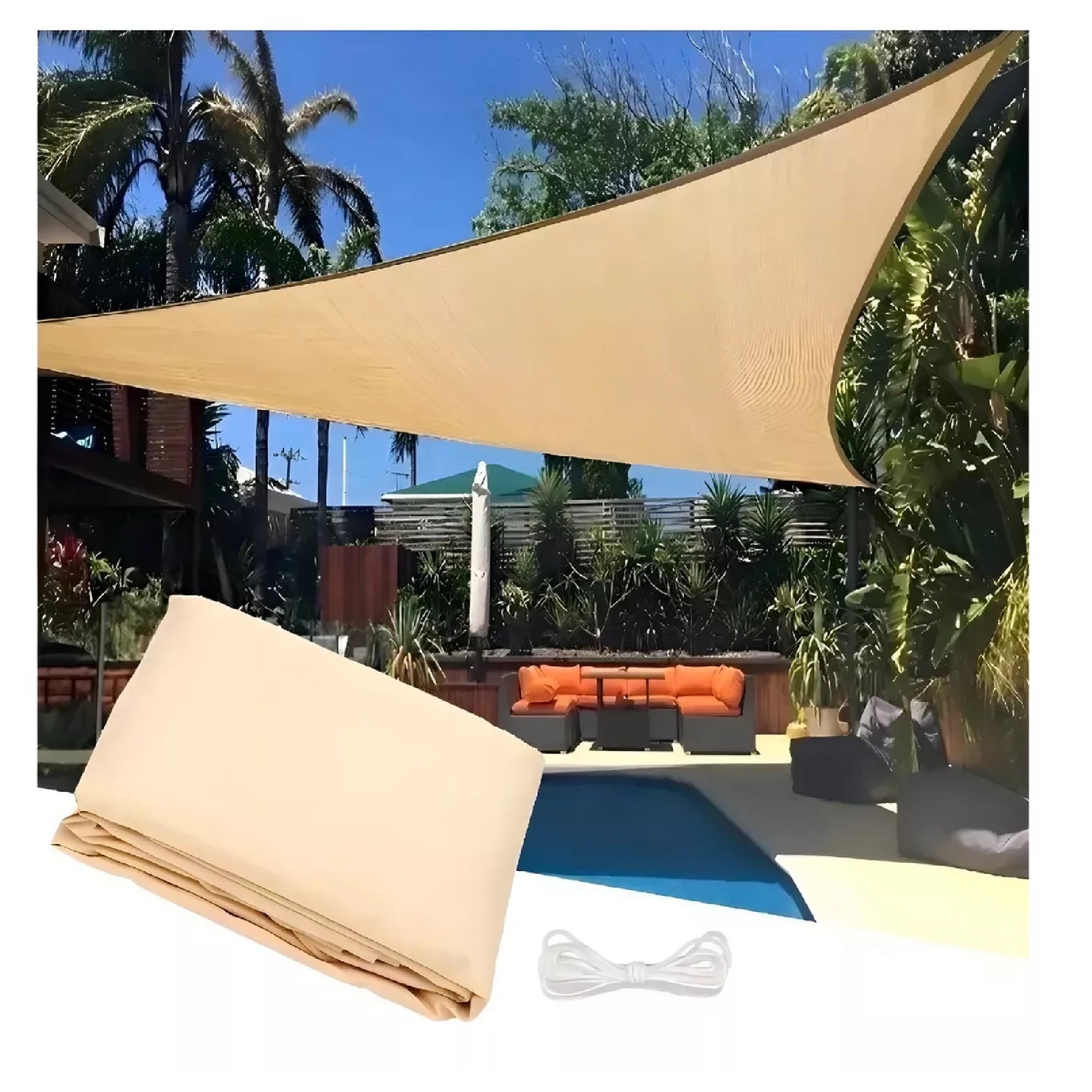 Toldo Vela Triangular Vela Sombra 3.5x3.5x3.5 lona Toldo Color Beige